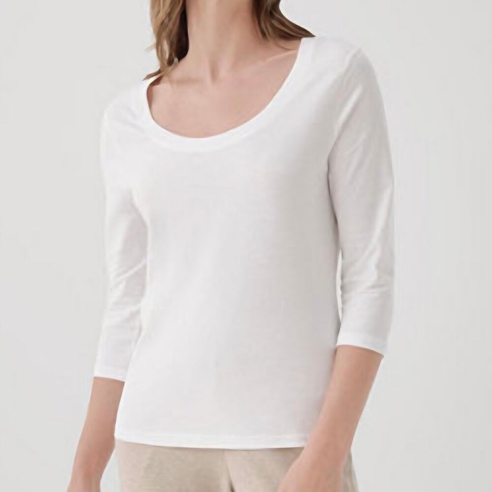 Pact Organic Cotton Tee White Women Medium Softspun Minimalist Earth 3/4 Sleeve